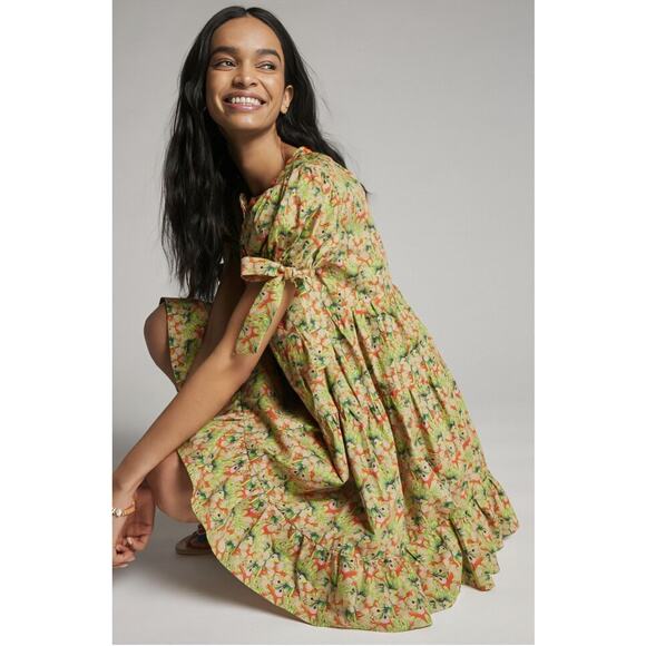 Anthropologie Roopa Pemmaraju Auretta Beaded Embroidered Mini Dress Small Cotton - Picture 1 of 8